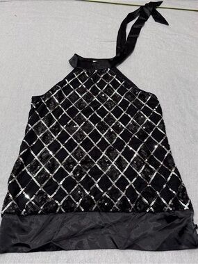 Maurices Black Sequin Halter Top with Silver Accents